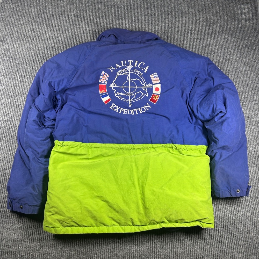 Nautica Expedition Antarctica Circle Reversible Parka Jacket XL Blue Lime Mens